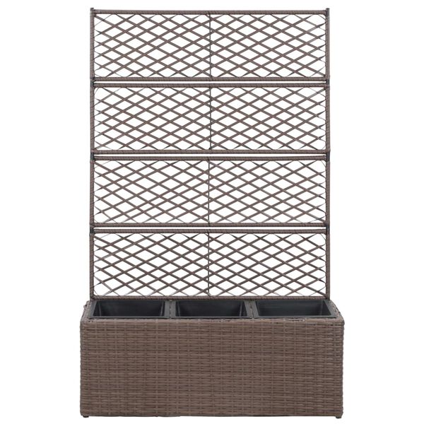 vidaXL barna rácsos polyrattan magaságyás 3 kaspóval 83 x 30 x 130 cm