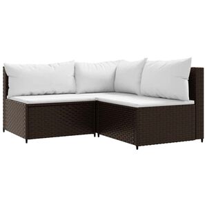 vidaXL 3 r&eacute;szes barna polyrattan kerti &uuml;lőgarnit&uacute;ra p&aacute;rn&aacute;val