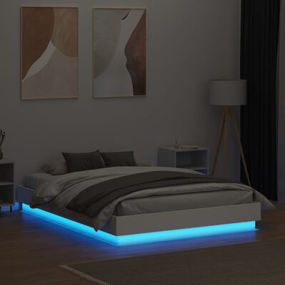 vidaXL fehér ágykeret LED-világítással 135 x 190 cm