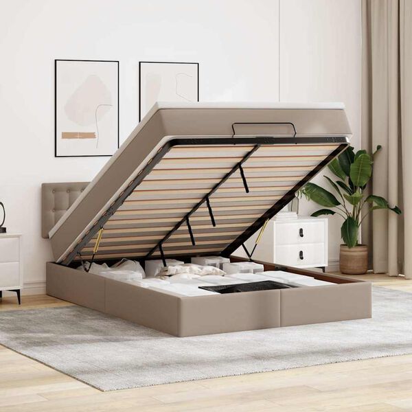 vidaXL cappuccino műbőr ottom&aacute;n &aacute;gy matracokkal & LED-ek 140x200cm