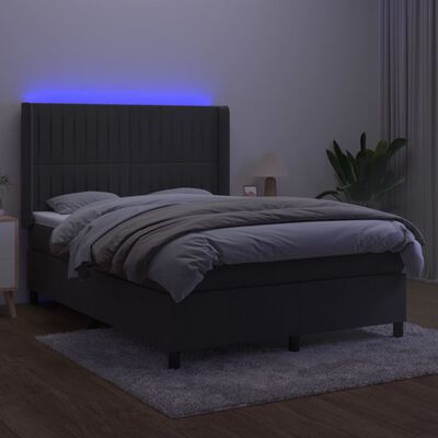 vidaXL sötétszürke bársony rugós és LED-es ágy matraccal 140x200 cm