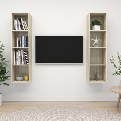 vidaXL 2 db tölgyszínű forgácslap falra szerelhető TV-szekrény