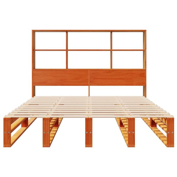 vidaXL viaszbarna t&ouml;m&ouml;r fa k&ouml;nyvespolcos &aacute;gy matrac n&eacute;lk&uuml;l 120 x 190cm