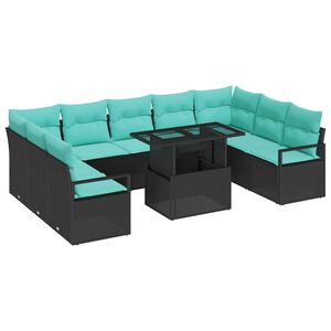 vidaXL Kerti Kanap&eacute; Szett t&aacute;rol&oacute;val 10 pcs Fekete &eacute;s K&eacute;k Poli rattan