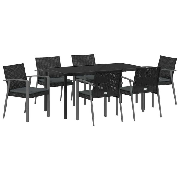 vidaXL Kert &eacute;tkező szett 7 pcs Fekete &eacute;s Sz&uuml;rke PE Rattan