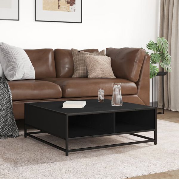 vidaXL fekete szerelt fa &eacute;s f&eacute;m doh&aacute;nyz&oacute;asztal 80 x 80 x 30 cm