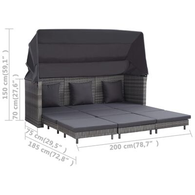 vidaXL 3-személyes szürke kinyitható műrattan kanapéágy tetővel
