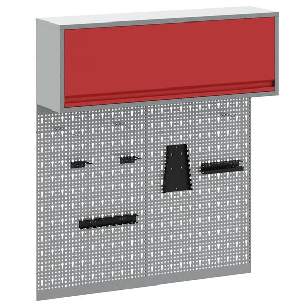 vidaXL Szerszámszekrény és pegboard szett polcokkal 3 pcs Piros