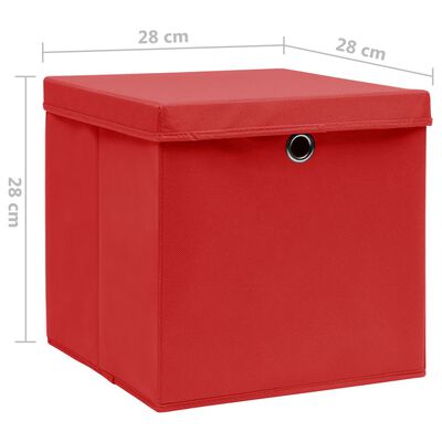 vidaXL 4 db piros fedeles tárolódoboz 28 x 28 x 28 cm
