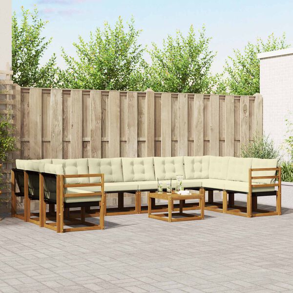 vidaXL K&uuml;lt&eacute;ri kanap&eacute; szett p&aacute;rn&aacute;val 11 pcs Term&eacute;szetes &eacute;s kr&eacute;msz&iacute;nű