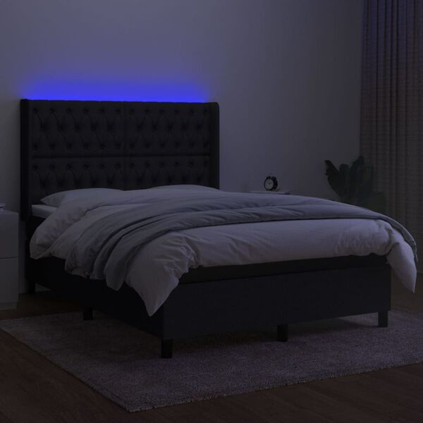 vidaXL fekete sz&ouml;vet rug&oacute;s &eacute;s LED-es &aacute;gy matraccal 140x190 cm