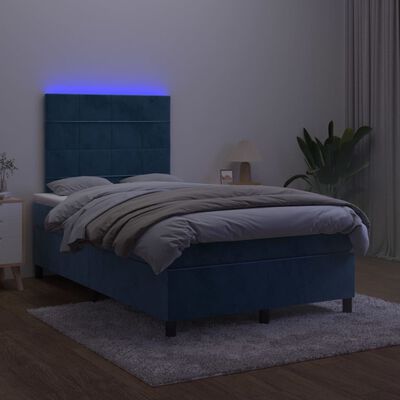 vidaXL sötétkék bársony rugós és LED-es ágy matraccal 120x200 cm