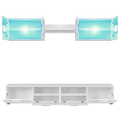 vidaXL 5-részes magasfényű fehér fali TV-szekrény LED-fényekkel
