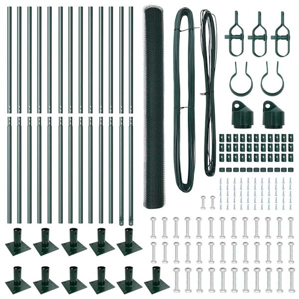 vidaXL Ker&iacute;t&eacute;s oszlopokkal Z&ouml;ld 1.5 x 25 m PVC-bevonatos ac&eacute;l