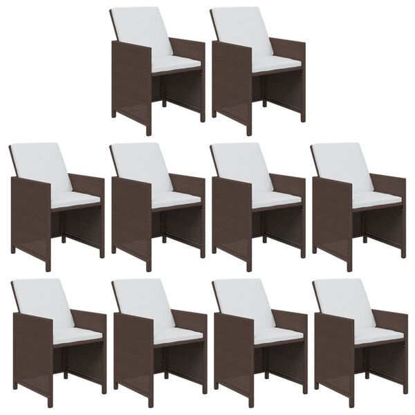 vidaXL 11 r&eacute;szes barna polyrattan kerti &eacute;tkezőgarnit&uacute;ra p&aacute;rn&aacute;kkal
