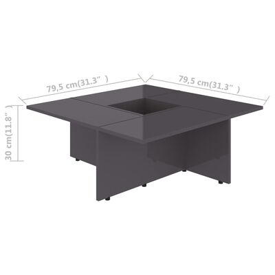 vidaXL magasfényű szürke forgácslap dohányzóasztal 79,5 x 79,5 x 30 cm