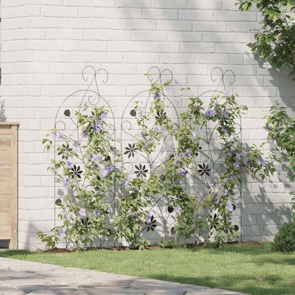 vidaXL Kerti Ker&iacute;t&eacute;s z&aacute;rral 3 pcs Fekete 112 x 39,5 cm Ac&eacute;l