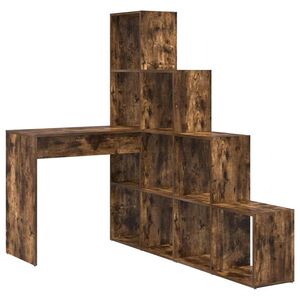 vidaXL Sarok&iacute;r&oacute;asztal polcokkal F&uuml;st&ouml;lt t&ouml;lgy 101,5 x 149,5 x 149,5 cm
