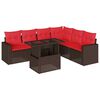 vidaXL 7 db barna polyrattan kerti kanap&eacute;garnit&uacute;ra p&aacute;rn&aacute;kkal