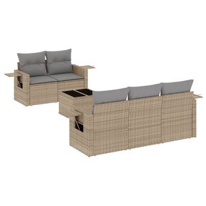 vidaXL 6 r&eacute;szes b&eacute;zs polyrattan kerti &uuml;lőgarnit&uacute;ra p&aacute;rn&aacute;val