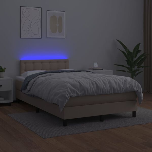 vidaXL cappuccino sz&iacute;nű műbőr rug&oacute;s &aacute;gy matraccal &eacute;s LED-del 120x200cm