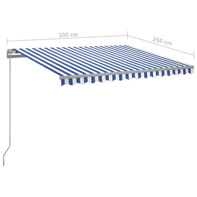 vidaXL kék és fehér automata napellenző póznákkal 3 x 2,5 m