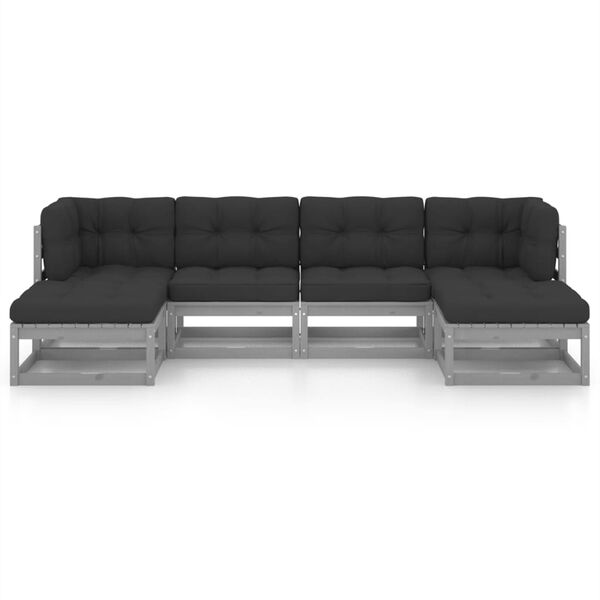 vidaXL 6 r&eacute;szes sz&uuml;rke t&ouml;m&ouml;r fenyőfa kerti &uuml;lőgarnit&uacute;ra p&aacute;rn&aacute;kkal