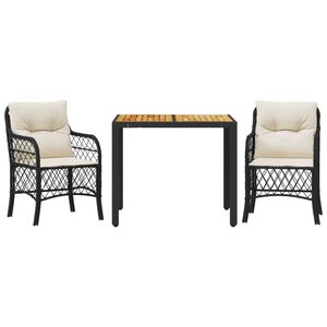 vidaXL 3 r&eacute;szes fekete polyrattan bisztr&oacute;garnit&uacute;ra p&aacute;rn&aacute;val