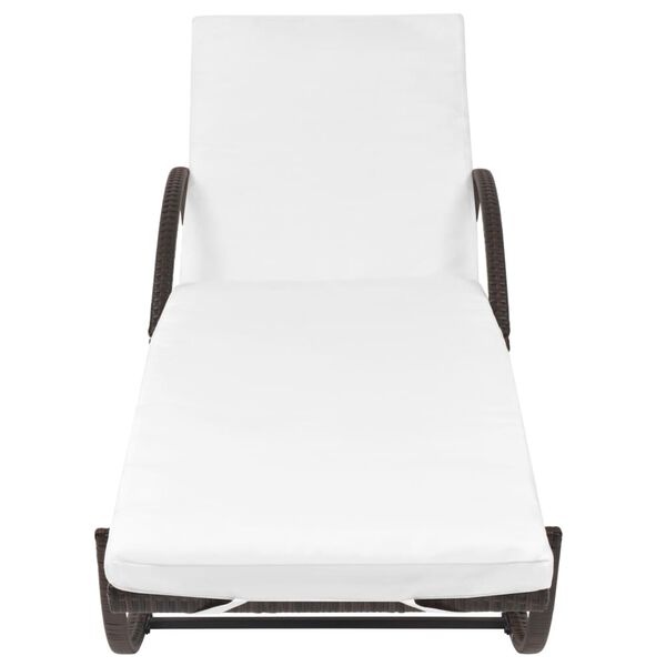 vidaXL barna polyrattan napozóágy párnával és asztallal