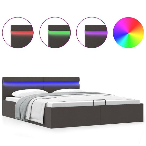 vidaXL sötétszürke LED-es szövetágy hidraulikus tárolóval 160 x 200 cm