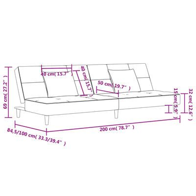 vidaXL kétszemélyes krémszínű szövet kanapéágy két párnával