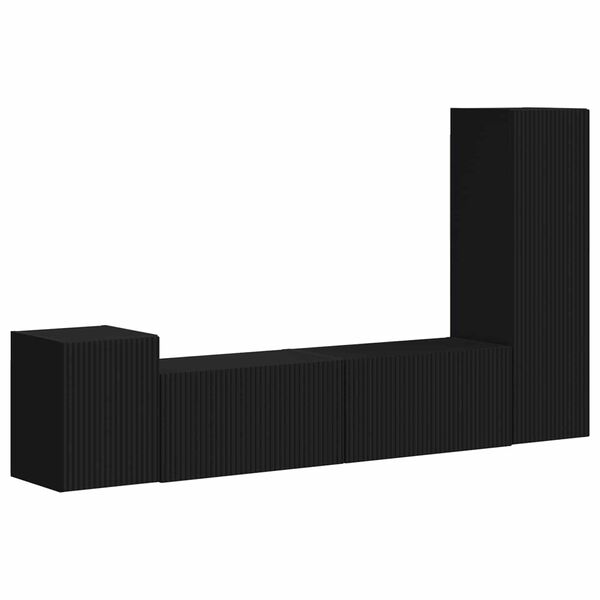 vidaXL TV szekr&eacute;ny garnit&uacute;ra Falra szerelhető 4 pcs Fekete Faanyag