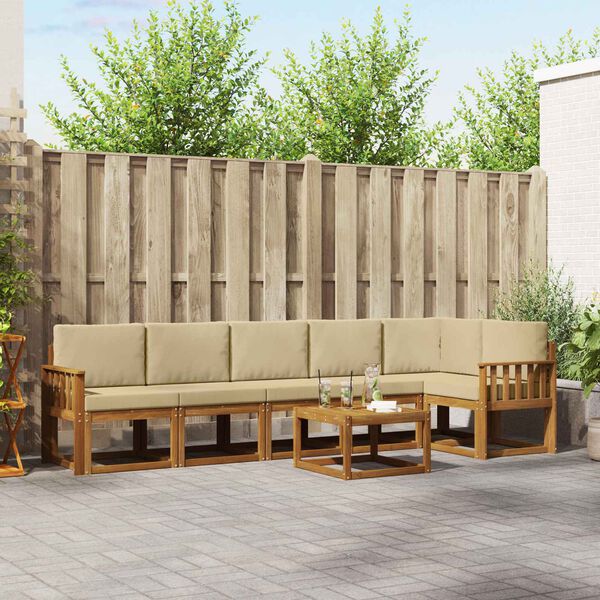 vidaXL K&uuml;lt&eacute;ri kanap&eacute; szett p&aacute;rn&aacute;val 7 pcs Term&eacute;szetes &eacute;s b&eacute;zs