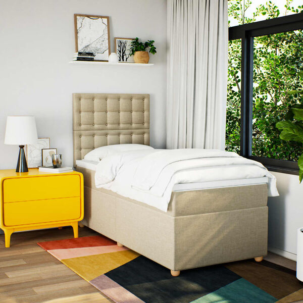 vidaXL kr&eacute;msz&iacute;nű sz&ouml;vet rug&oacute;s &aacute;gy matraccal 90 x 200 cm