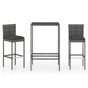 vidaXL 3 r&eacute;szes sz&uuml;rke polyrattan kerti b&aacute;rszett p&aacute;rn&aacute;kkal