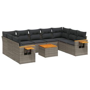 vidaXL 10 r&eacute;szes sz&uuml;rke polyrattan kerti &uuml;lőgarnit&uacute;ra p&aacute;rn&aacute;kkal