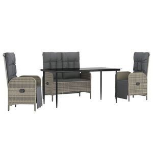 vidaXL 4 r&eacute;szes sz&uuml;rke polyrattan kerti &eacute;tkezőszett p&aacute;rn&aacute;val