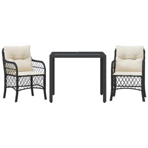 vidaXL 3 r&eacute;szes fekete polyrattan bisztr&oacute;garnit&uacute;ra p&aacute;rn&aacute;val