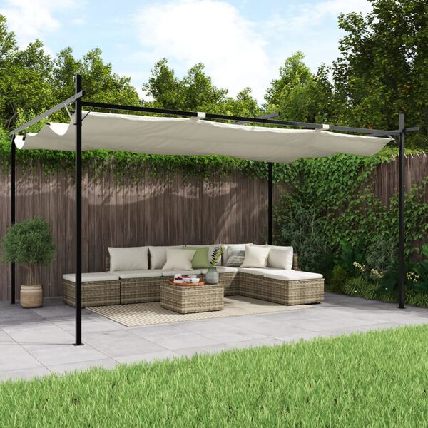 vidaXL kr&eacute;msz&iacute;nű pergola beh&uacute;zhat&oacute; tetővel 395 x 292 x 230 cm