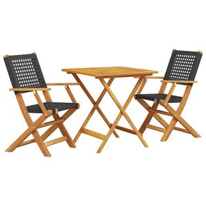 vidaXL 3 r&eacute;szes fekete polyrattan &eacute;s t&ouml;m&ouml;r fa bisztr&oacute;szett