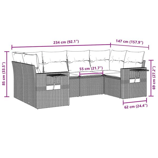 vidaXL 6 r&eacute;szes fekete polyrattan kerti &uuml;lőgarnit&uacute;ra p&aacute;rn&aacute;kkal