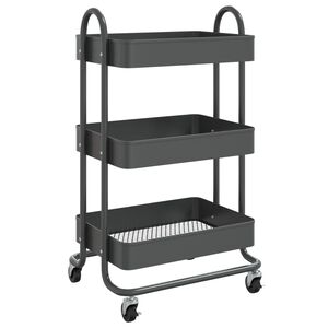 vidaXL antracitsz&uuml;rke ac&eacute;l 3 szintes kocsi 43 x 34 x 79 cm