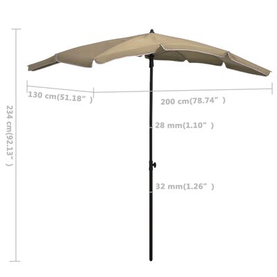 vidaXL tópszínű napernyő rúddal 200 x 130 cm
