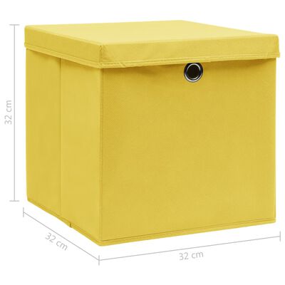 vidaXL 4 db sárga szövet tárolódoboz fedéllel 32 x 32 x 32 cm