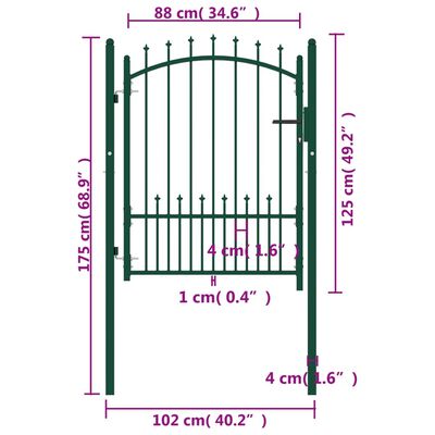 vidaXL zöld acél kerítéskapu cövekekkel 100 x 125 cm