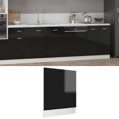 vidaXL magasfényű fekete forgácslap mosogatógép-panel 59,5 x 3 x 67 cm