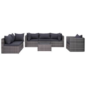 vidaXL 7-r&eacute;szes sz&uuml;rke polyrattan kerti b&uacute;torszett p&aacute;rn&aacute;kkal