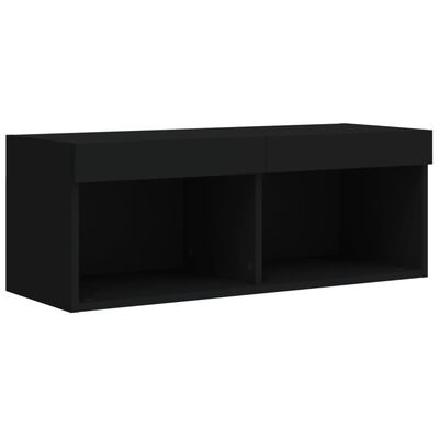 vidaXL 8 darabos fekete falra szerelhető TV-szekrényszett LED-ekkel