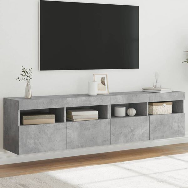 vidaXL 2 db betonsz&uuml;rke fali TV-szekr&eacute;ny LED-del 80x30x40 cm