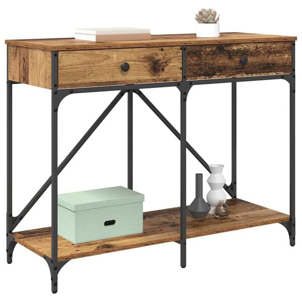 vidaXL Konzolasztal fi&oacute;kkal &Ouml;reg fa 100 x 39 x 78,5 cm Faanyag